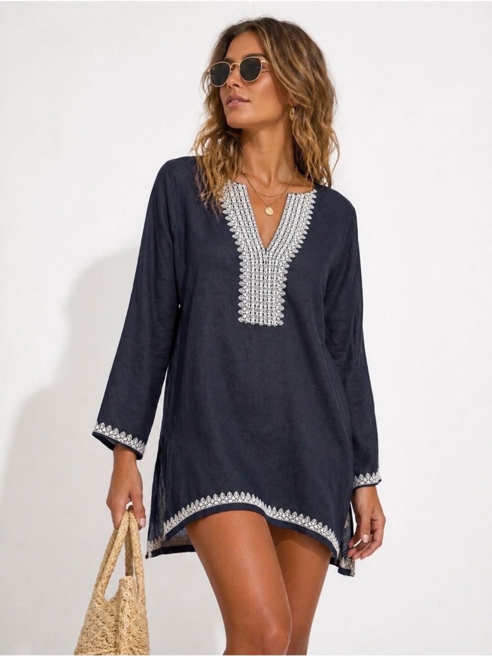 Tory Burch Navy Blue & White Tunic Dress